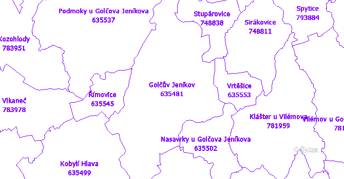 Katastrální mapa Golčův Jeníkov - přehledová mapa katastrálního území