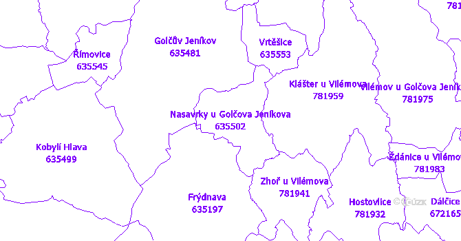 Katastrální mapa Nasavrky u Golčova Jeníkova - přehledová mapa katastrálního území
