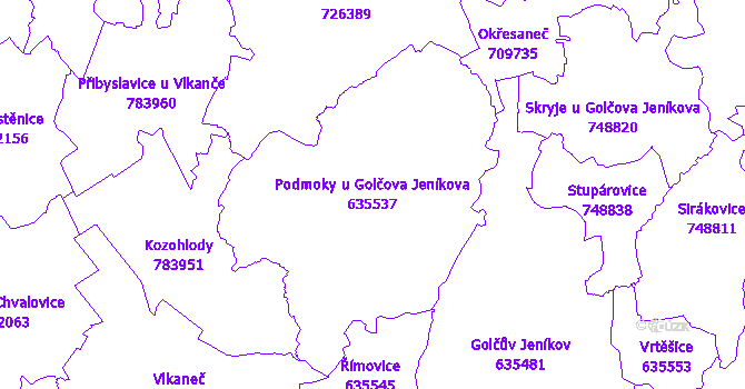 Katastrální mapa Podmoky u Golčova Jeníkova - přehledová mapa katastrálního území