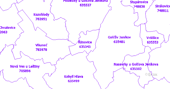 Katastrální mapa Římovice - přehledová mapa katastrálního území