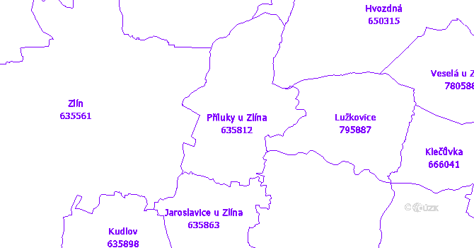 Katastrální mapa Příluky u Zlína - přehledová mapa katastrálního území