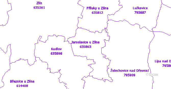 Katastrální mapa Jaroslavice u Zlína - přehledová mapa katastrálního území