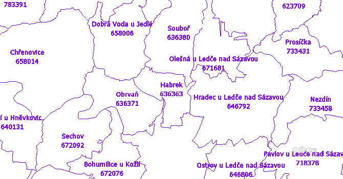 Katastrální mapa Habrek - přehledová mapa katastrálního území