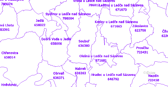 Katastrální mapa Souboř - přehledová mapa katastrálního území