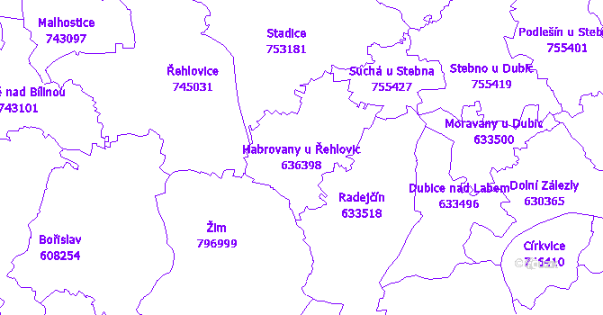 Katastrální mapa Habrovany u Řehlovic - přehledová mapa katastrálního území