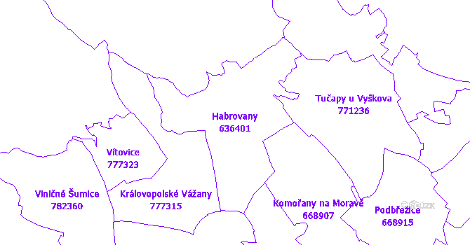 Katastrální mapa Habrovany - přehledová mapa katastrálního území