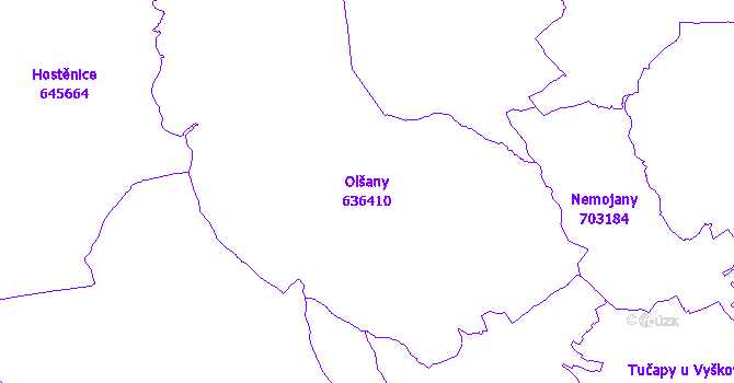 Katastrální mapa Olšany - přehledová mapa katastrálního území