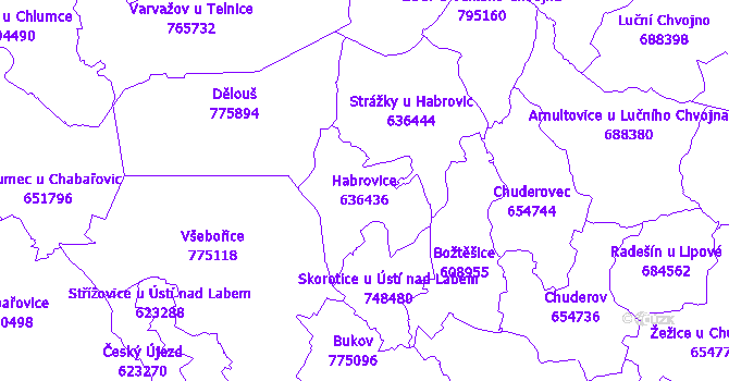 Katastrální mapa Habrovice - přehledová mapa katastrálního území