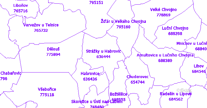 Katastrální mapa Strážky u Habrovic - přehledová mapa katastrálního území