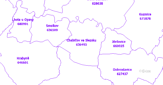 Katastrální mapa Chabičov ve Slezsku - přehledová mapa katastrálního území