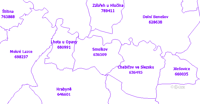 Katastrální mapa Smolkov - přehledová mapa katastrálního území