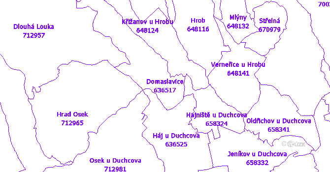 Katastrální mapa Domaslavice - přehledová mapa katastrálního území
