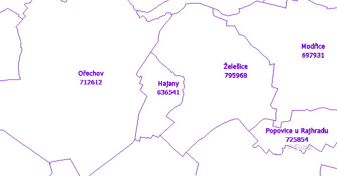 Katastrální mapa Hajany