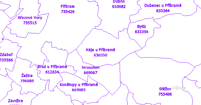 Katastrální mapa Háje u Příbramě