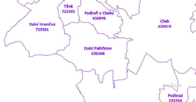 Katastrální mapa Dolní Pelhřimov - přehledová mapa katastrálního území