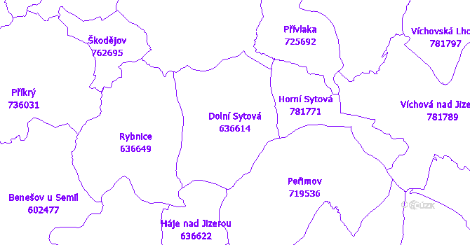 Katastrální mapa Dolní Sytová - přehledová mapa katastrálního území