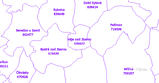 Katastrální mapa Háje nad Jizerou - přehledová mapa katastrálního území
