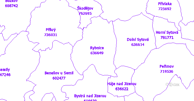 Katastrální mapa Rybnice - přehledová mapa katastrálního území