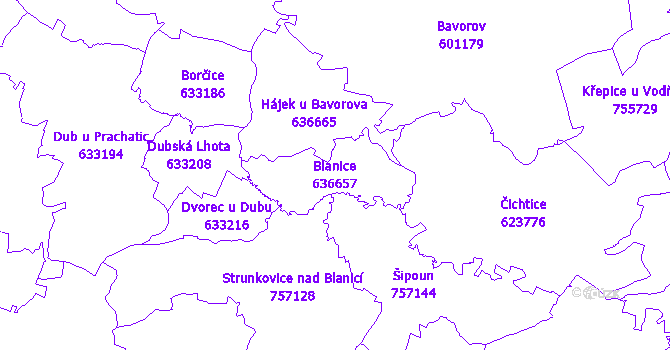 Katastrální mapa Blanice - přehledová mapa katastrálního území