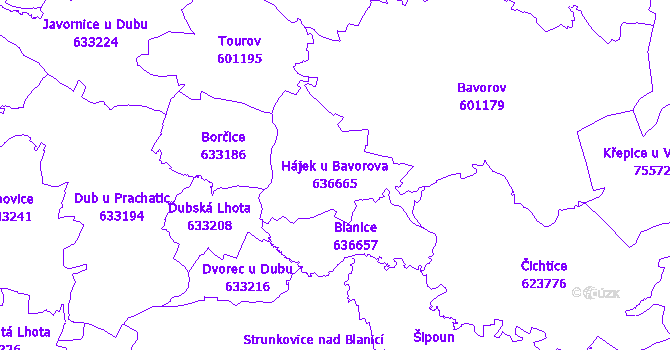 Katastrální mapa Hájek u Bavorova - přehledová mapa katastrálního území