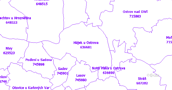 Katastrální mapa Hájek u Ostrova - přehledová mapa katastrálního území