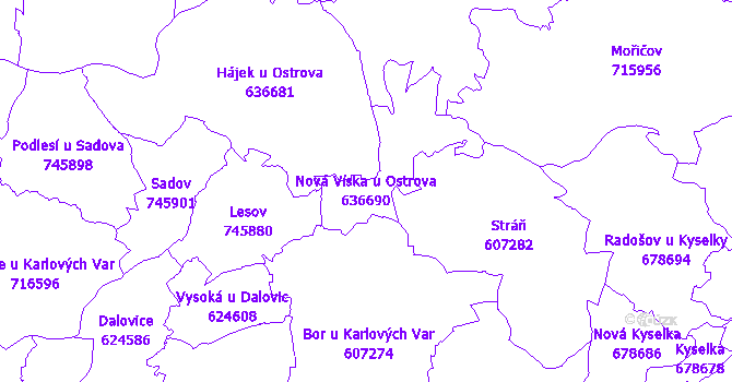 Katastrální mapa Nová Víska u Ostrova - přehledová mapa katastrálního území