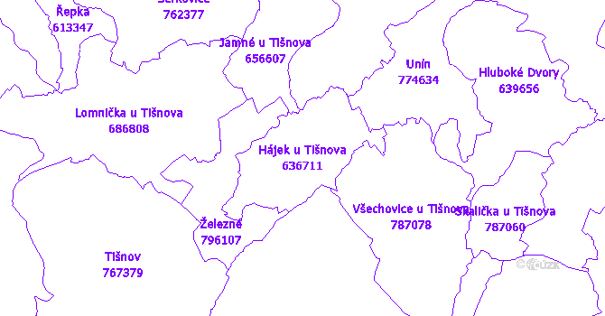 Katastrální mapa Hájek u Tišnova - přehledová mapa katastrálního území