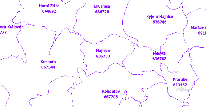 Katastrální mapa Hajnice - přehledová mapa katastrálního území