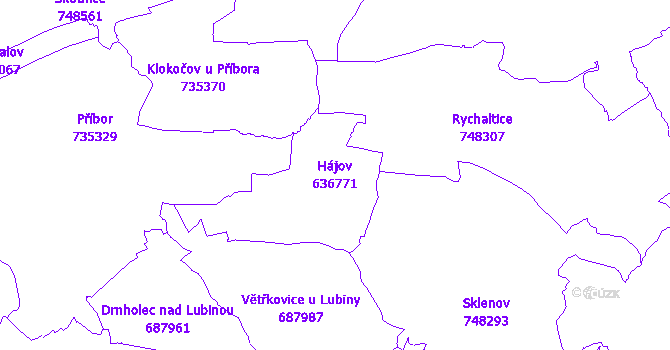 Katastrální mapa Hájov - přehledová mapa katastrálního území