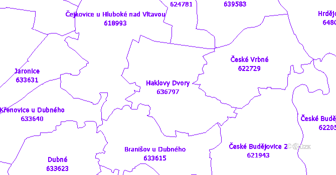 Katastrální mapa Haklovy Dvory - přehledová mapa katastrálního území