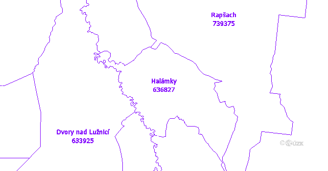 Katastrální mapa Halámky - přehledová mapa katastrálního území