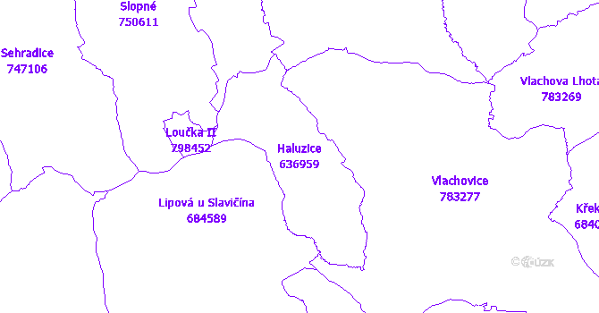 Katastrální mapa Haluzice - přehledová mapa katastrálního území