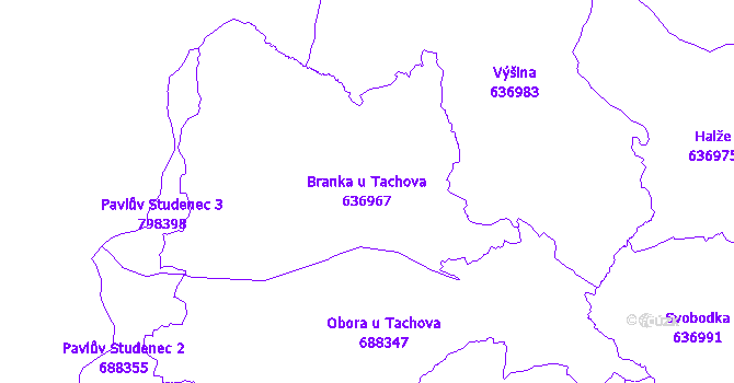 Katastrální mapa Branka u Tachova - přehledová mapa katastrálního území
