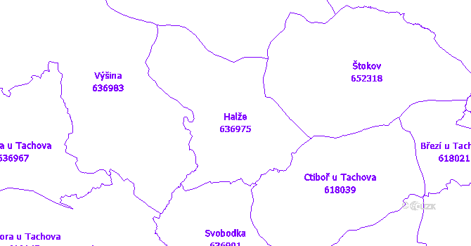 Katastrální mapa Halže - přehledová mapa katastrálního území