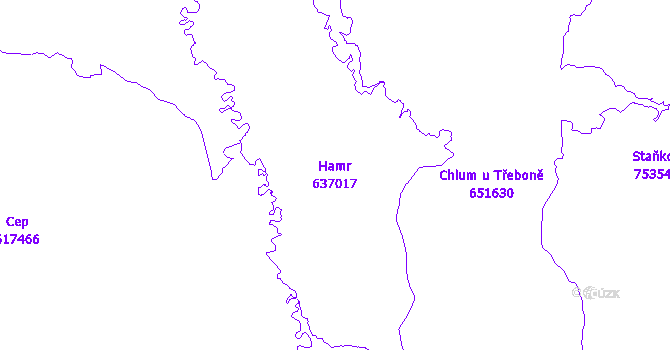 Katastrální mapa Hamr - přehledová mapa katastrálního území