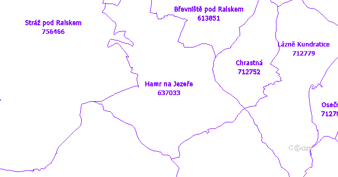 Katastrální mapa Hamr na Jezeře - přehledová mapa katastrálního území