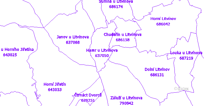 Katastrální mapa Hamr u Litvínova