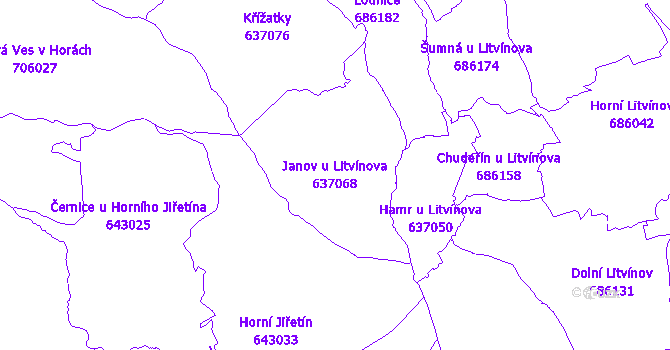 Katastrální mapa Janov u Litvínova - přehledová mapa katastrálního území