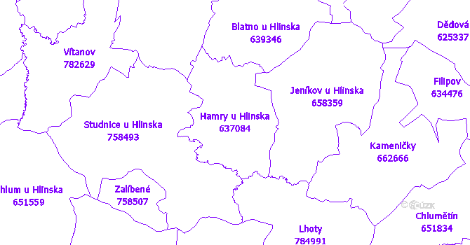 Katastrální mapa Hamry u Hlinska - přehledová mapa katastrálního území