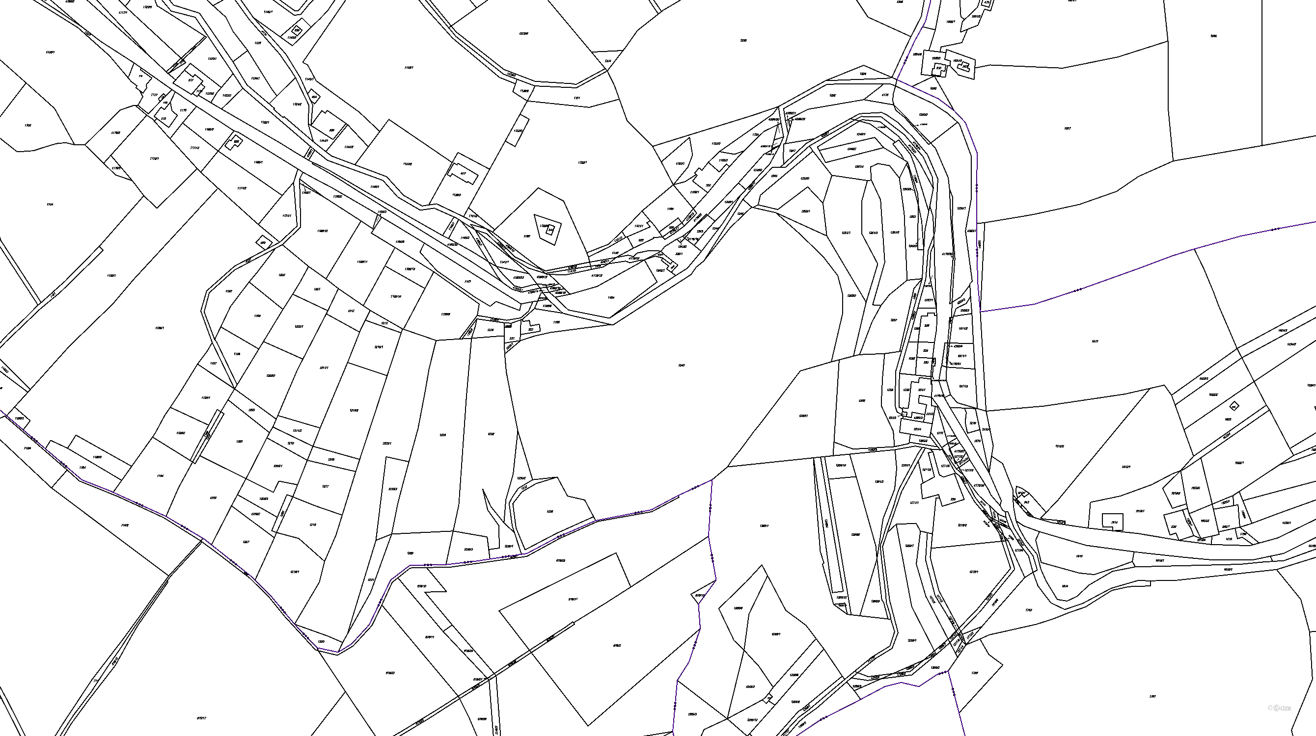 Katastrální mapa pozemků a čísla parcel Hamry nad Křetínkou
