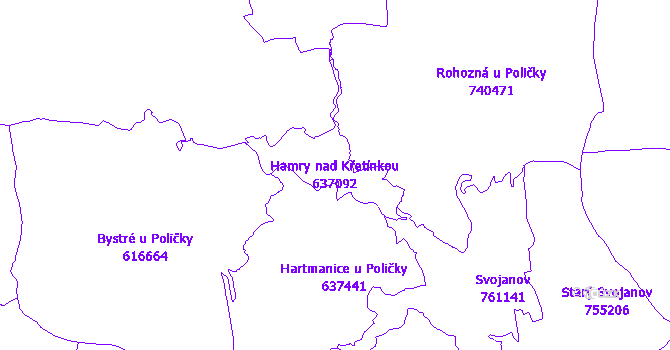 Katastrální mapa Hamry nad Křetínkou - přehledová mapa katastrálního území