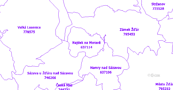 Katastrální mapa Najdek na Moravě - přehledová mapa katastrálního území