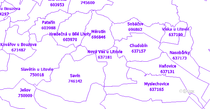 Katastrální mapa Nová Ves u Litovle - přehledová mapa katastrálního území