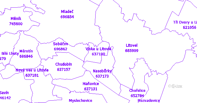 Katastrální mapa Víska u Litovle - přehledová mapa katastrálního území