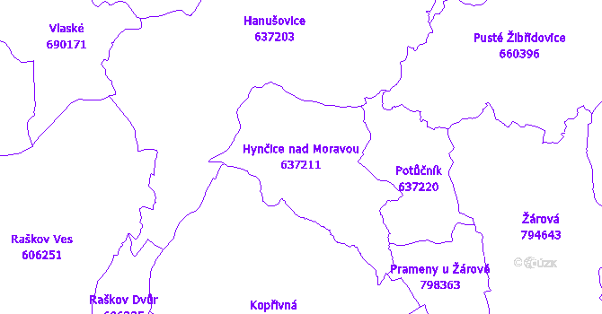 Katastrální mapa Hynčice nad Moravou - přehledová mapa katastrálního území