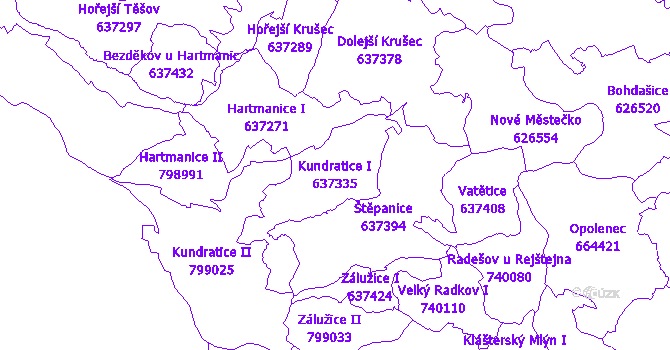 Katastrální mapa Kundratice I - přehledová mapa katastrálního území