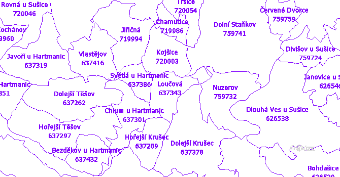 Katastrální mapa Loučová - přehledová mapa katastrálního území