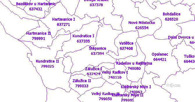 Katastrální mapa Štěpanice - přehledová mapa katastrálního území