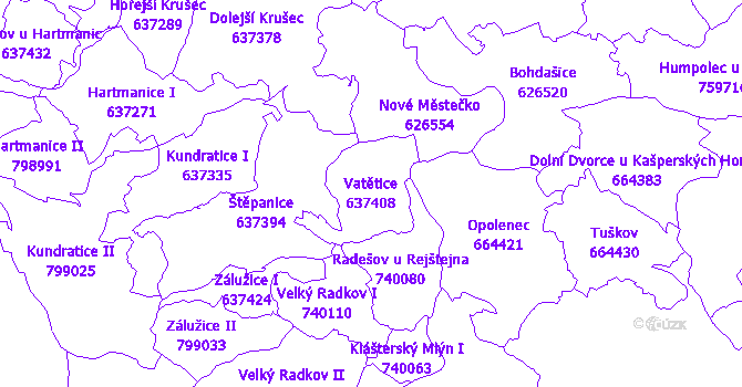 Katastrální mapa Vatětice