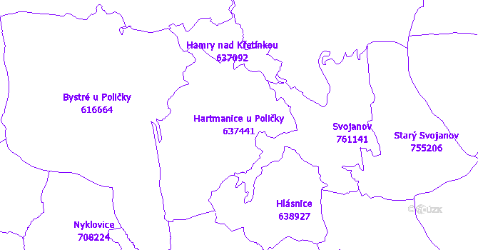 Katastrální mapa Hartmanice u Poličky - přehledová mapa katastrálního území